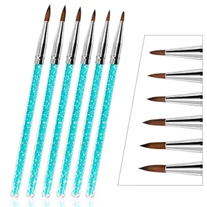 UV Gel Acrylic Nail Brush Set for Nail Art Tips, Feugole 7Pcs Blue Diamond Painted Nail Art Builder Dotting Brush for Nail Painting