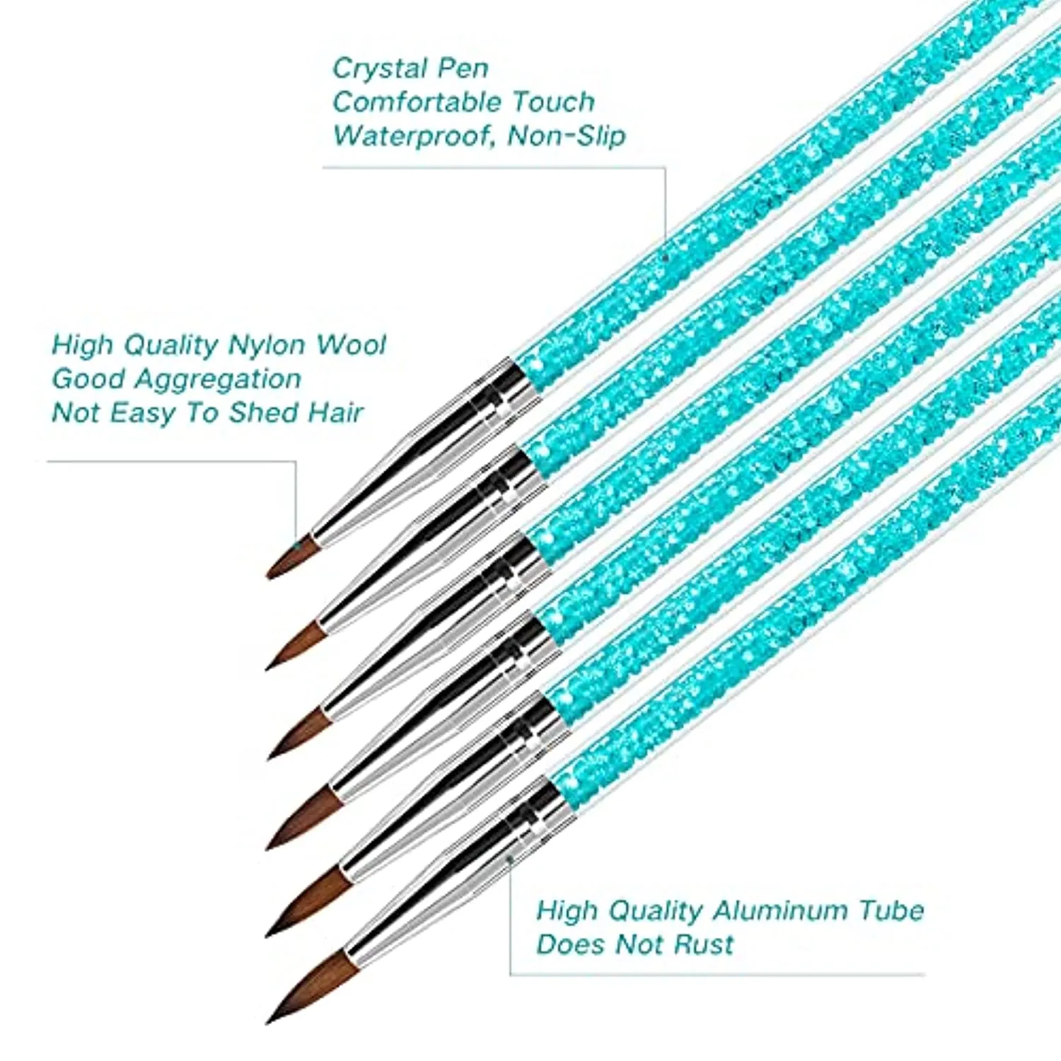 UV Gel Acrylic Nail Brush Set for Nail Art Tips, Feugole 7Pcs Blue Diamond Painted Nail Art Builder Dotting Brush for Nail Painting