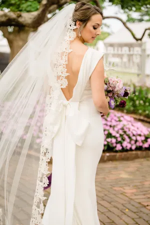 Venice Rose Flower Lace-Edged Wedding Veil, Chapel Length Veil