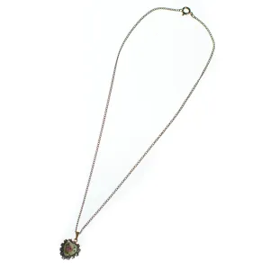 Vintage 1950s Dainty Pink Guilloche Heart with Rhinestones Pendant Necklace