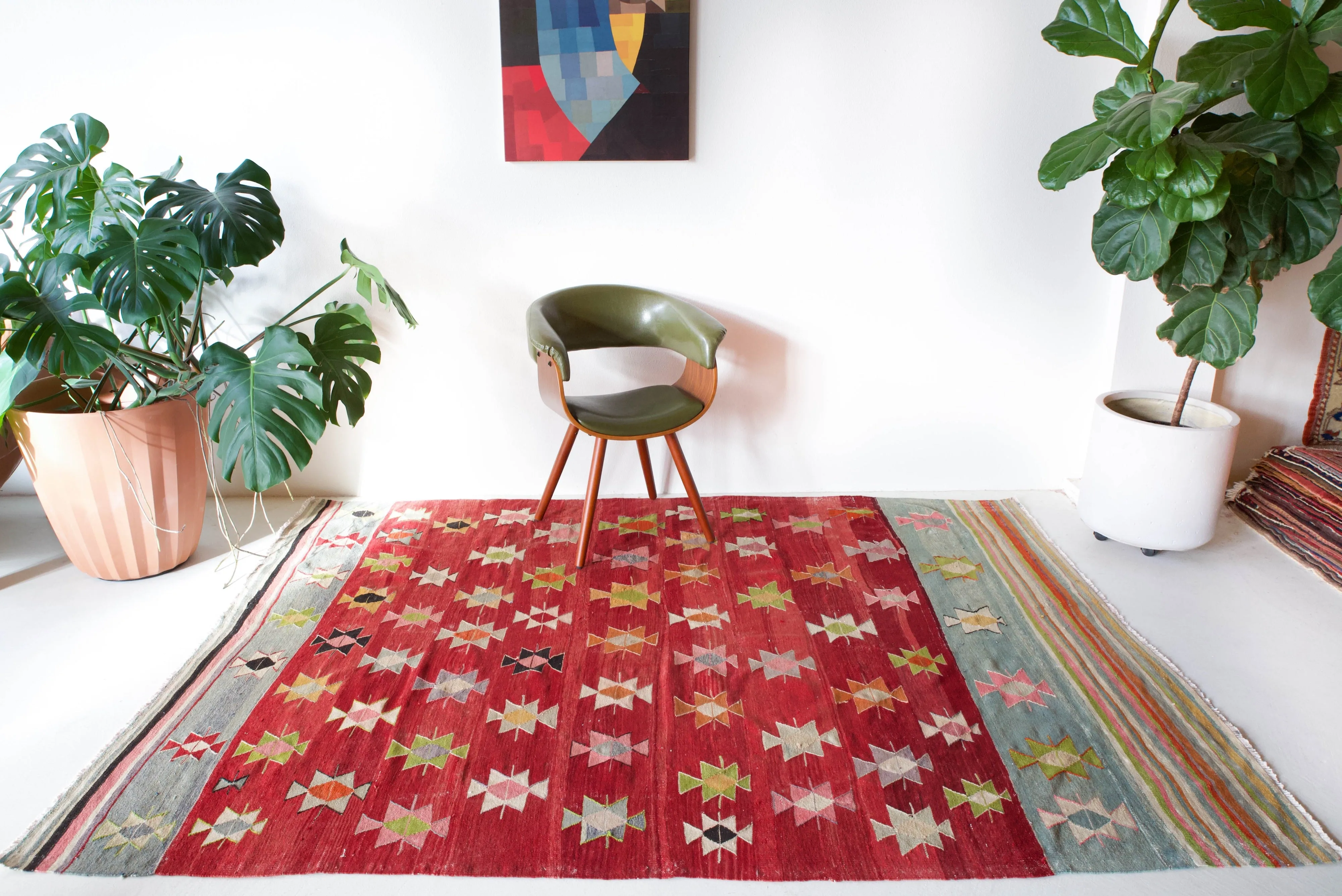 Vintage Balikesir Kilim Rug 6'6"x8'5"