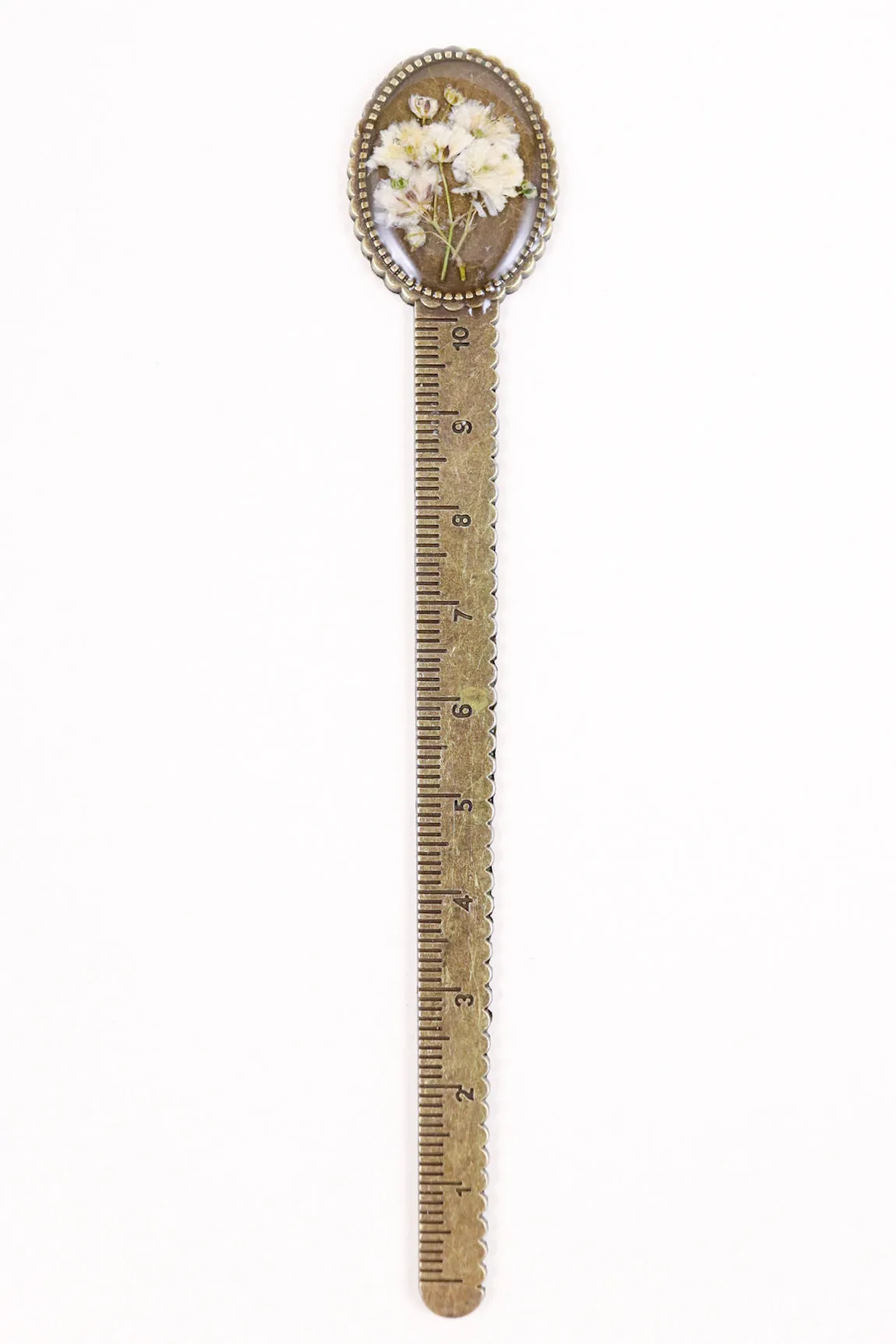 Vintage Bronze Resin Ruler Bookmark With Baby's Breath Flowers