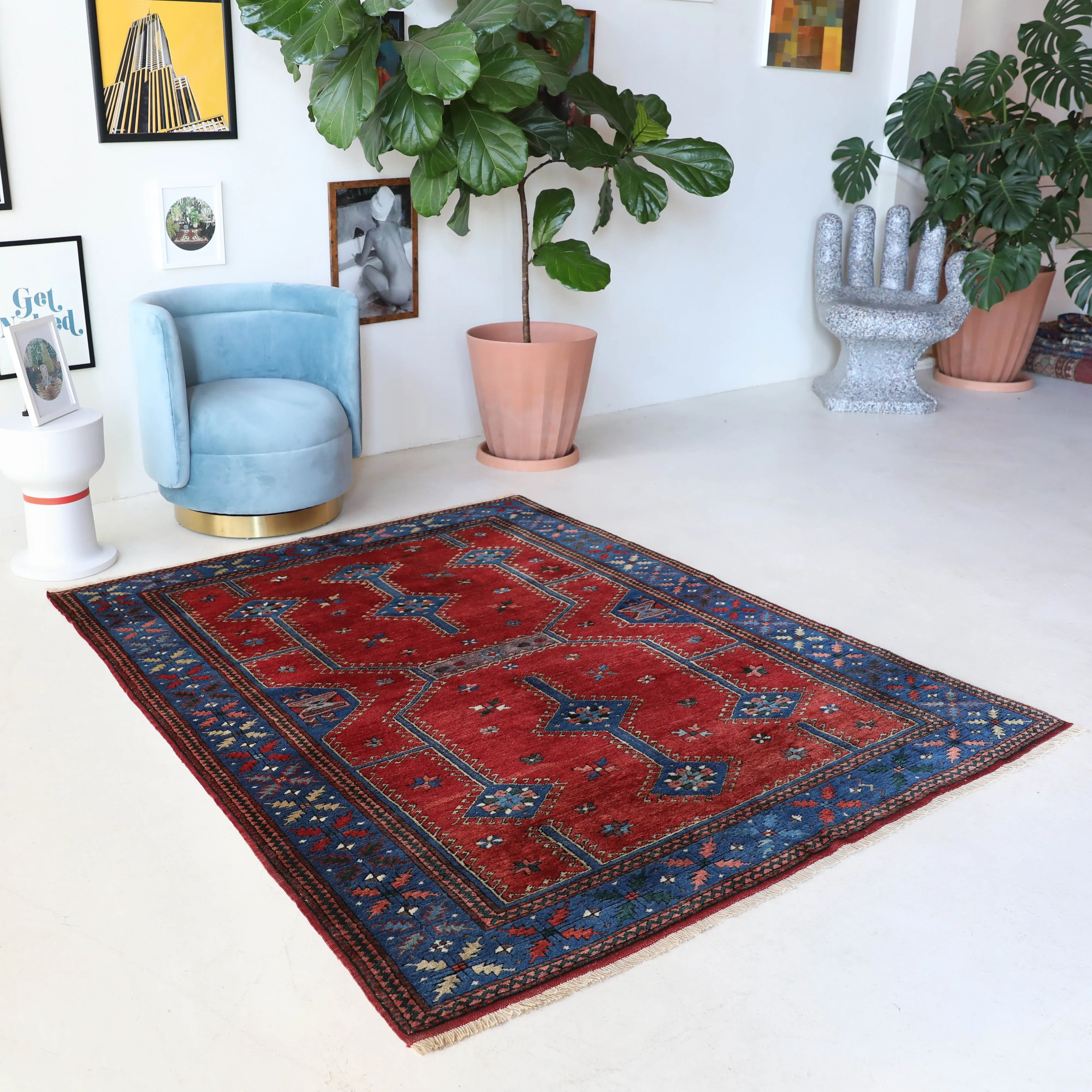 Vintage Canakkale Dobag Rug 5'6"x7'