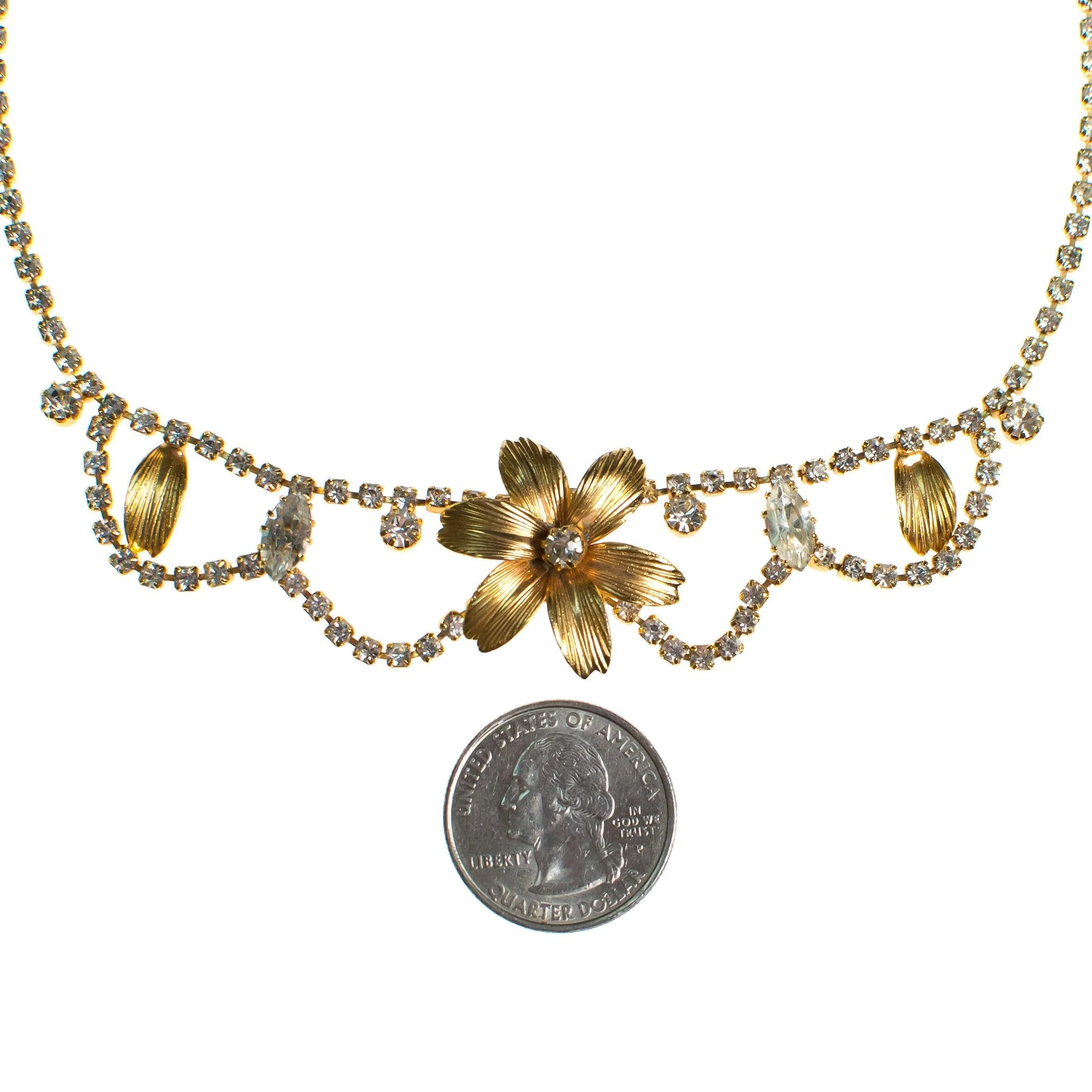 Vintage Flower Necklace with Rhinestones