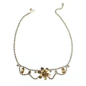 Vintage Flower Necklace with Rhinestones
