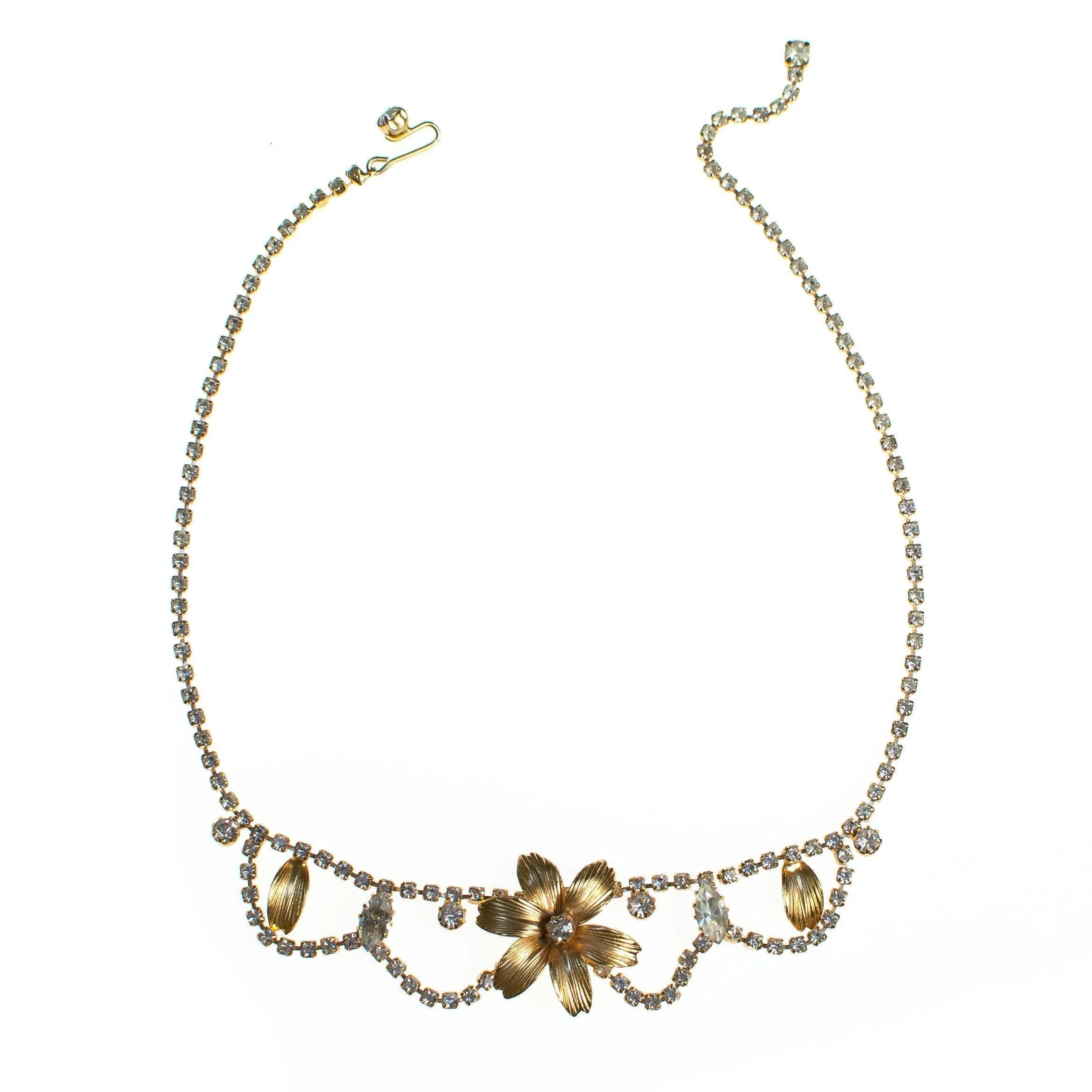 Vintage Flower Necklace with Rhinestones