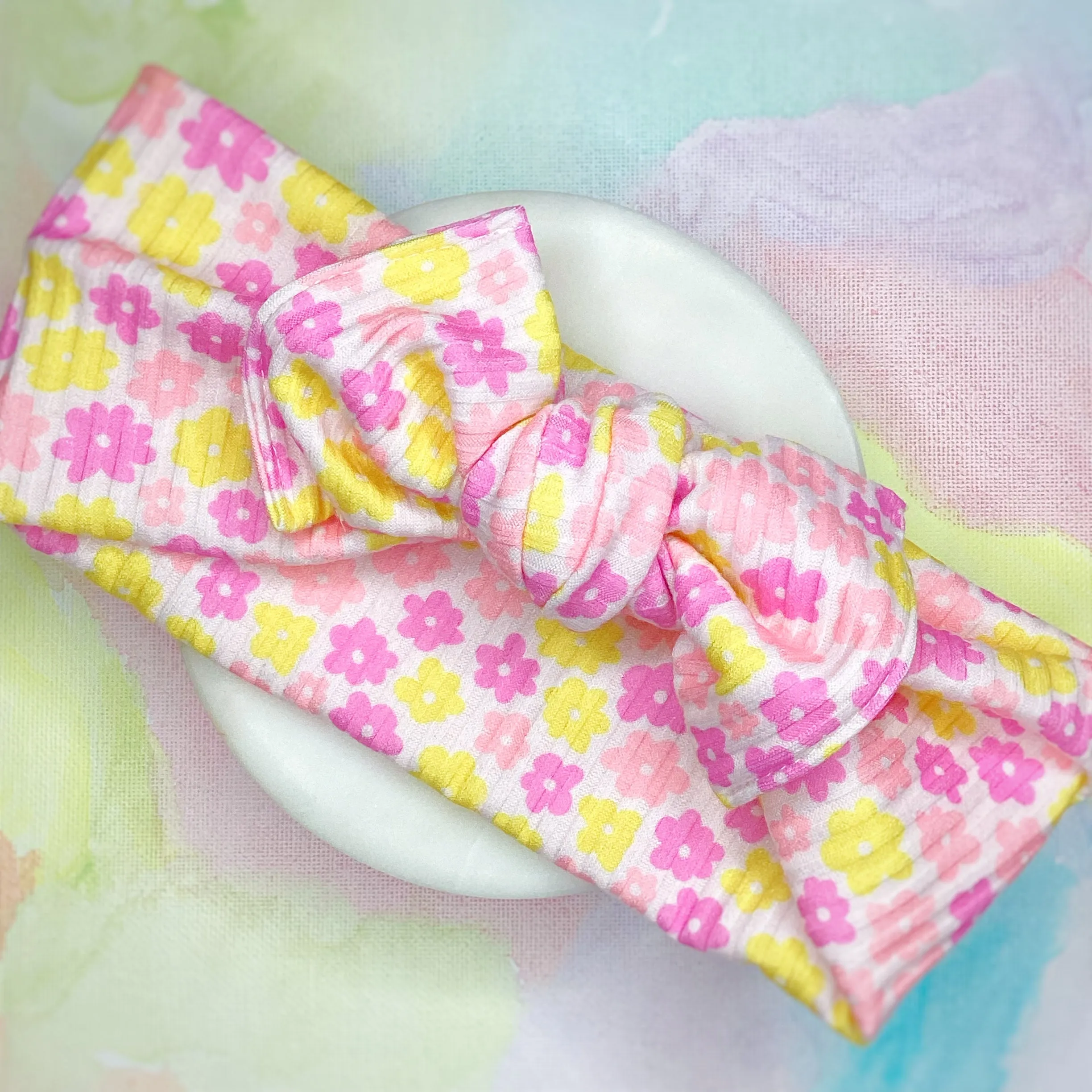 Vintage Flower Power Bow Strip, Baby Headwrap, Headband and Scrunchie Collection