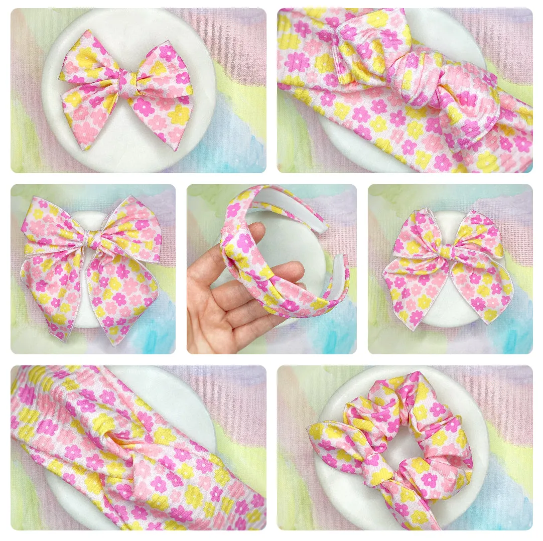 Vintage Flower Power Bow Strip, Baby Headwrap, Headband and Scrunchie Collection