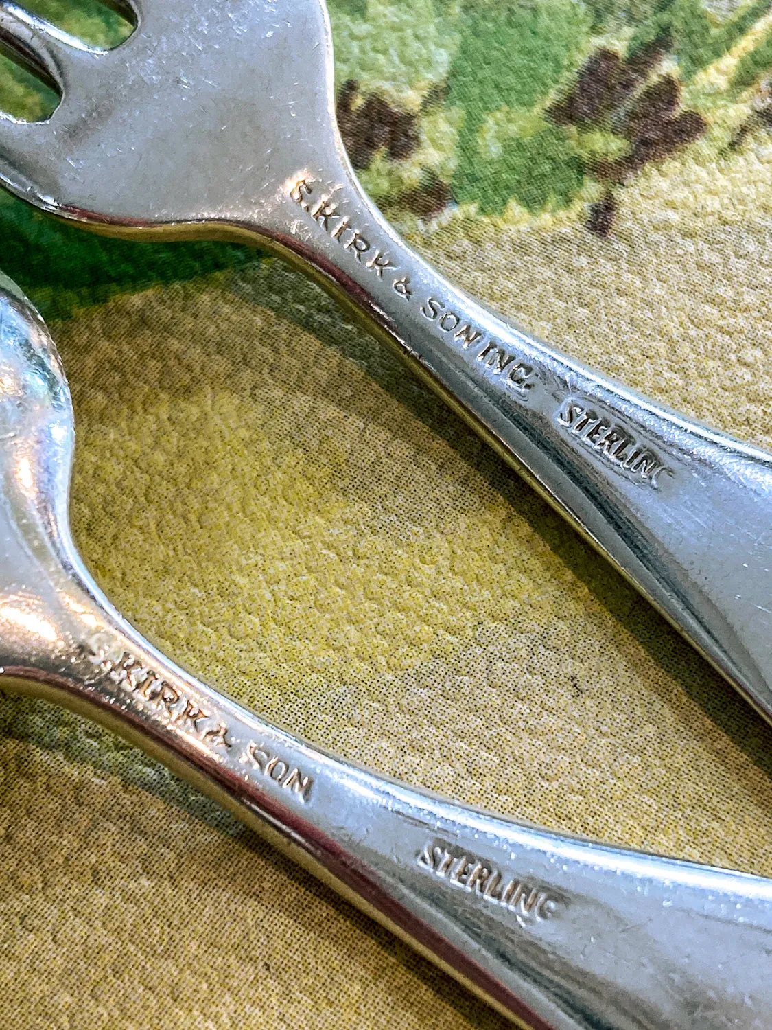 Vintage Kirk & Son Sterling Silver Floral Handle Baby Spoon Fork Set