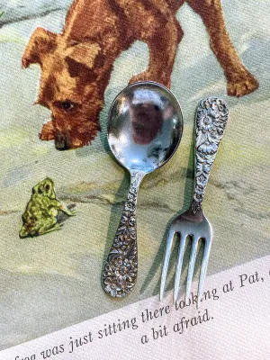 Vintage Kirk & Son Sterling Silver Floral Handle Baby Spoon Fork Set