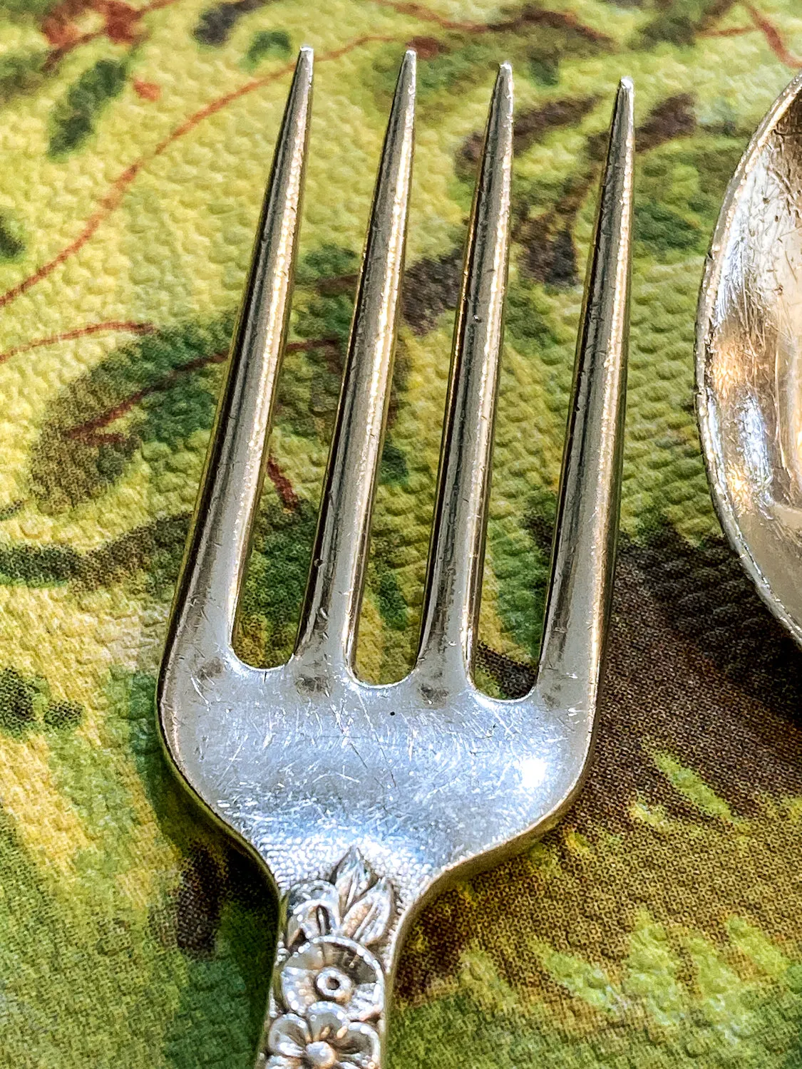 Vintage Kirk & Son Sterling Silver Floral Handle Baby Spoon Fork Set