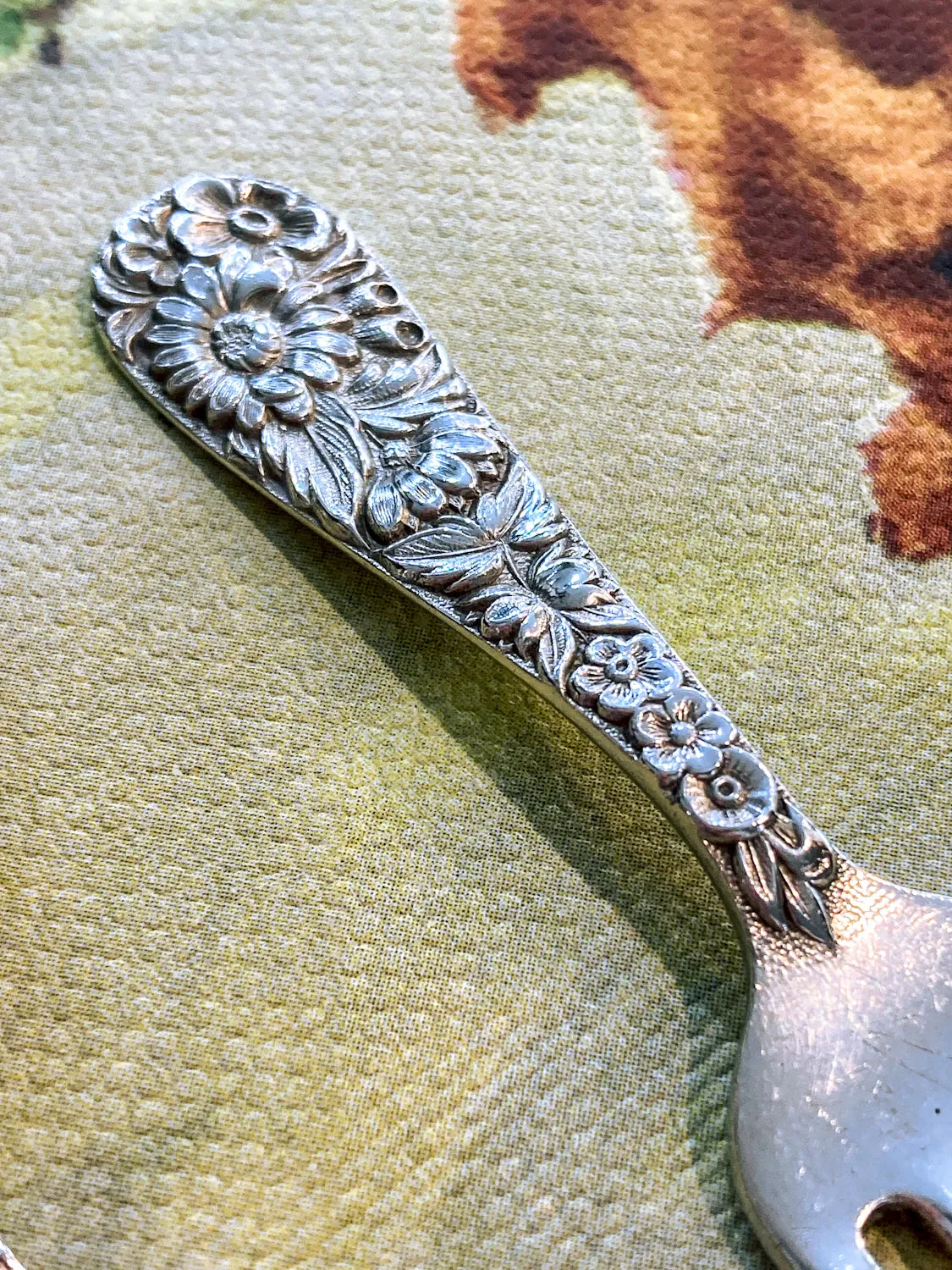 Vintage Kirk & Son Sterling Silver Floral Handle Baby Spoon Fork Set