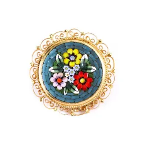 Vintage Made in Italy Round Mosaic Brooch