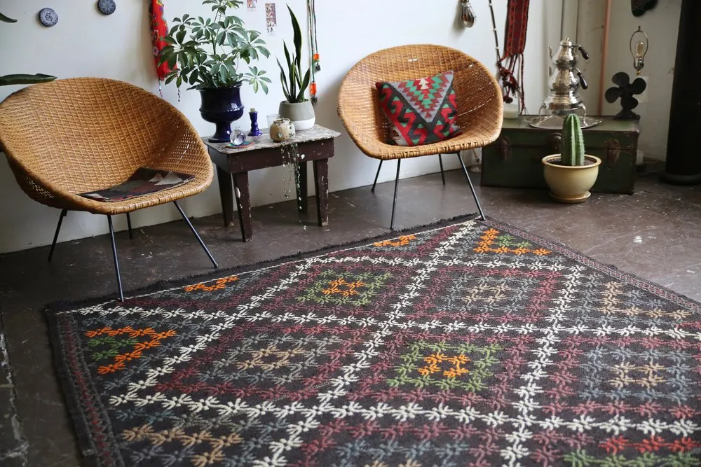 Vintage Mersin Mut Cicim Kilim 6.5ftx11ft