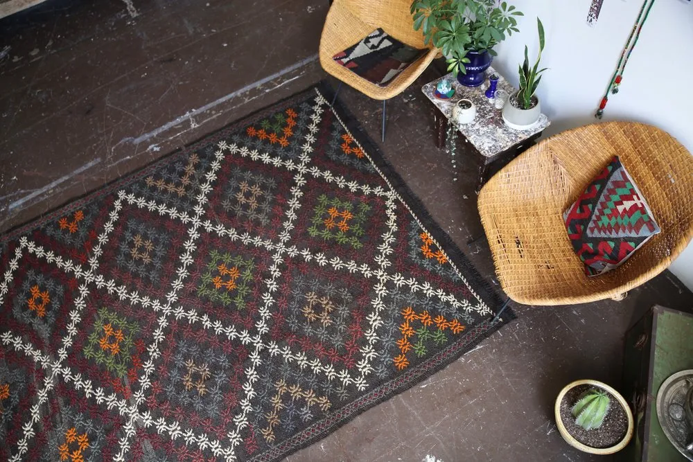 Vintage Mersin Mut Cicim Kilim 6.5ftx11ft