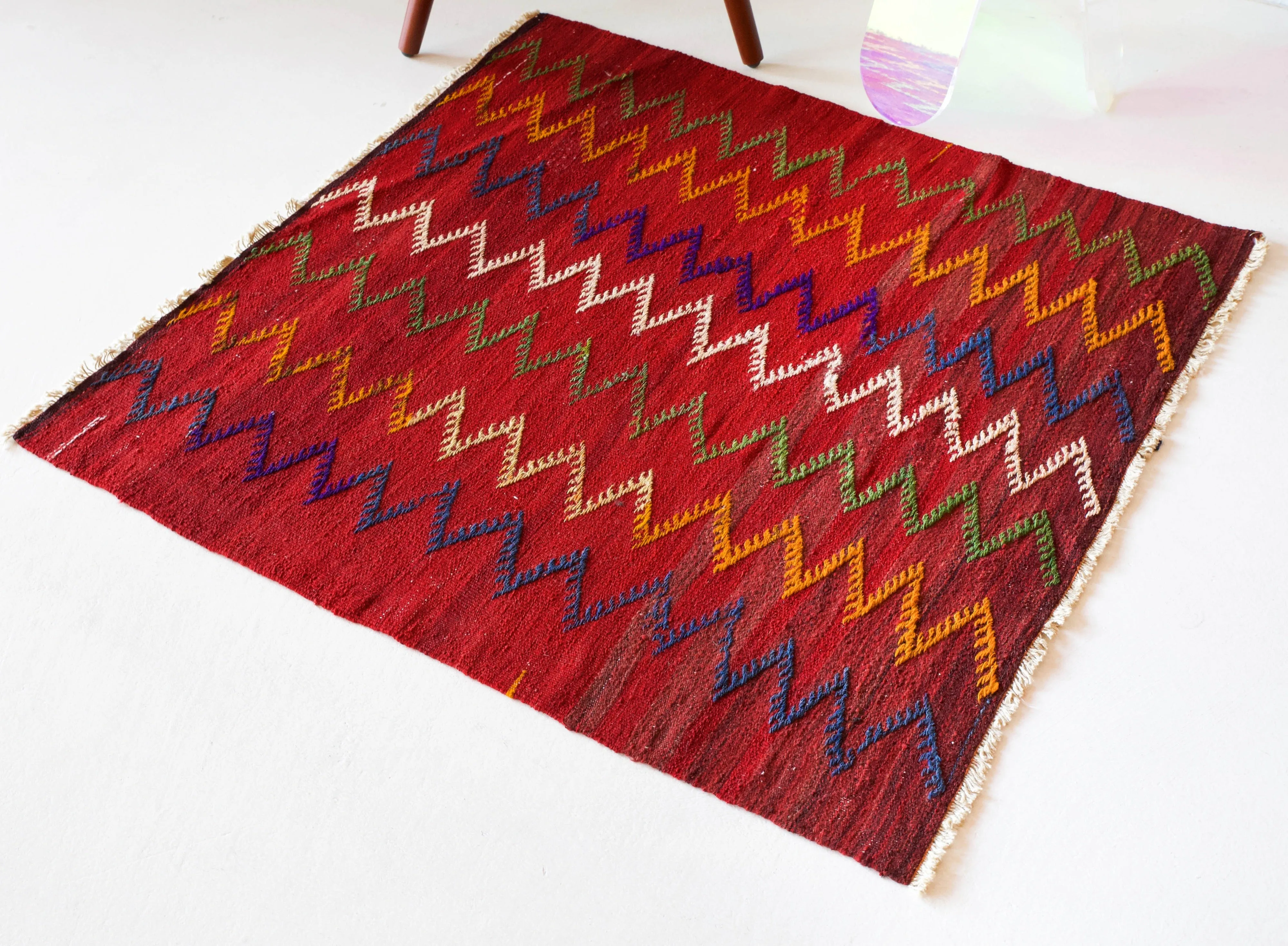Vintage Mini Turkish Kilim Rug 3'4"x3'5"