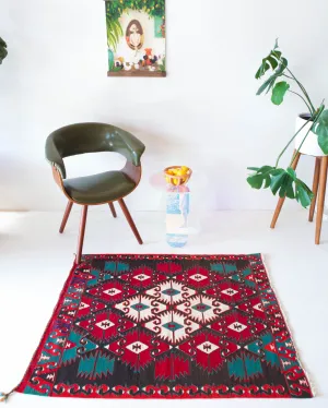 Vintage Mini Turkish Kilim Rug 3'4"x4'3"