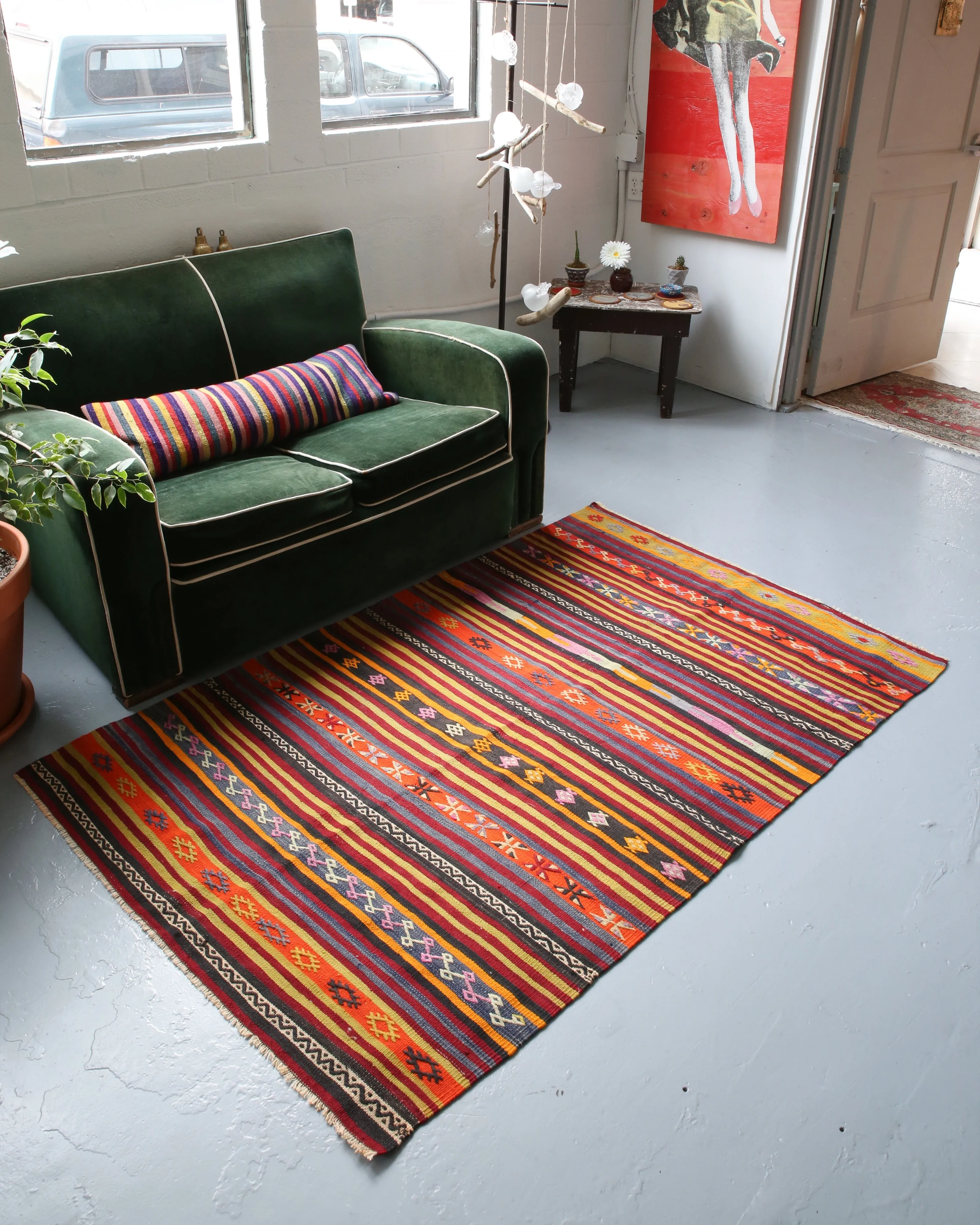 Vintage Mini Turkish Kilim Rug 3.9ftx5.9ft