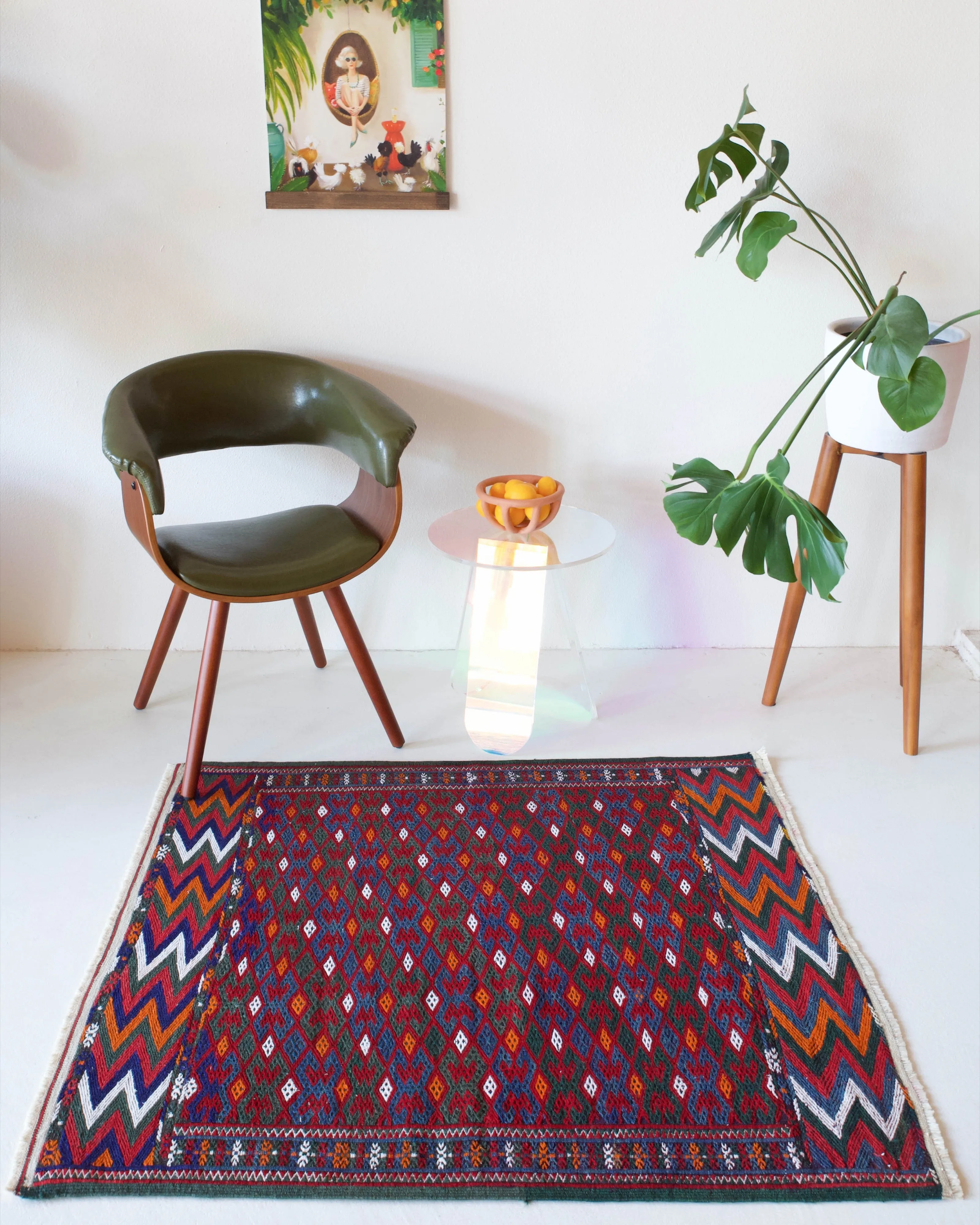 Vintage Mini Turkish Kilim Rug 3'9"x4'3"