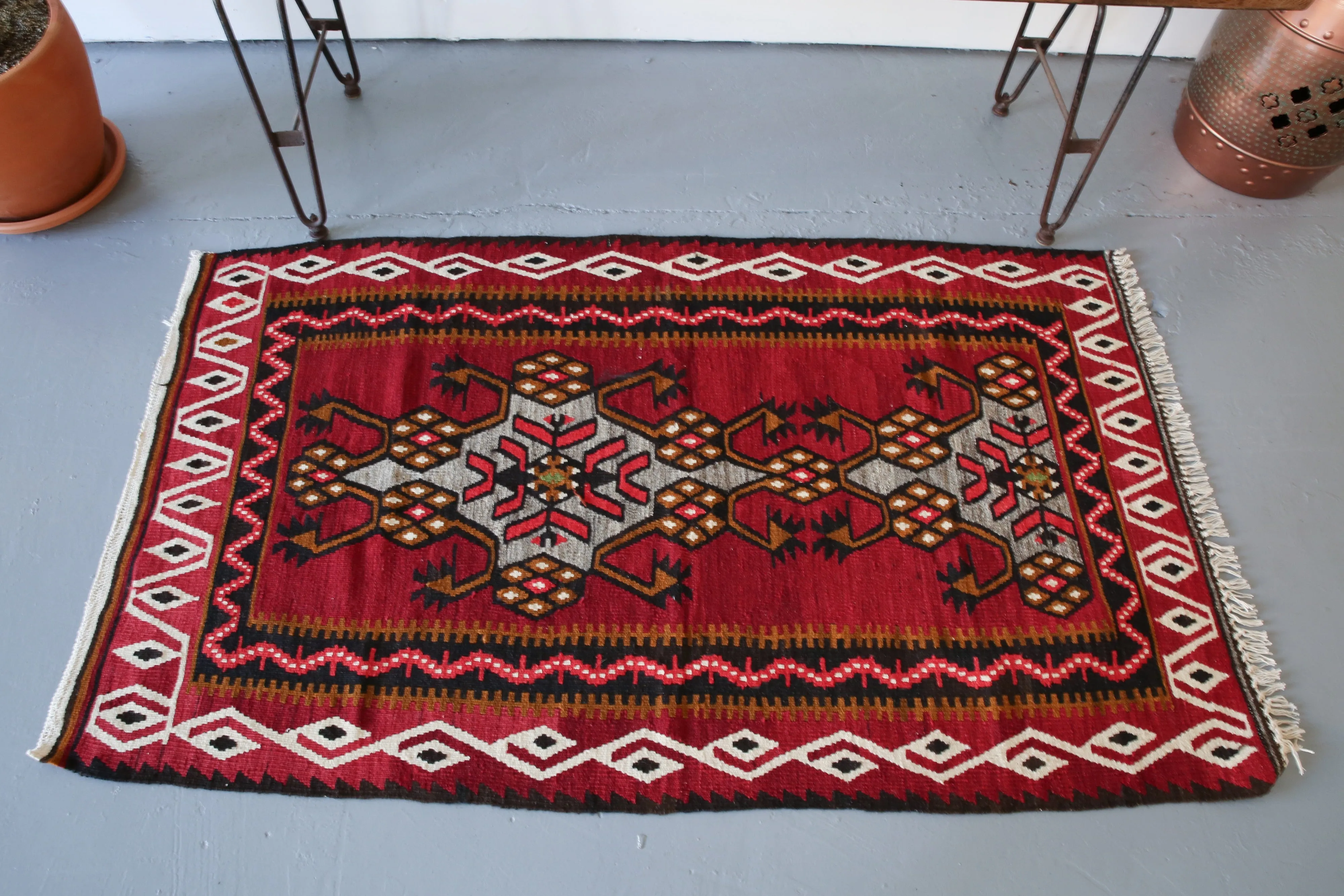 Vintage Mini Turkish Kilim Rug 3ftx5.4ft