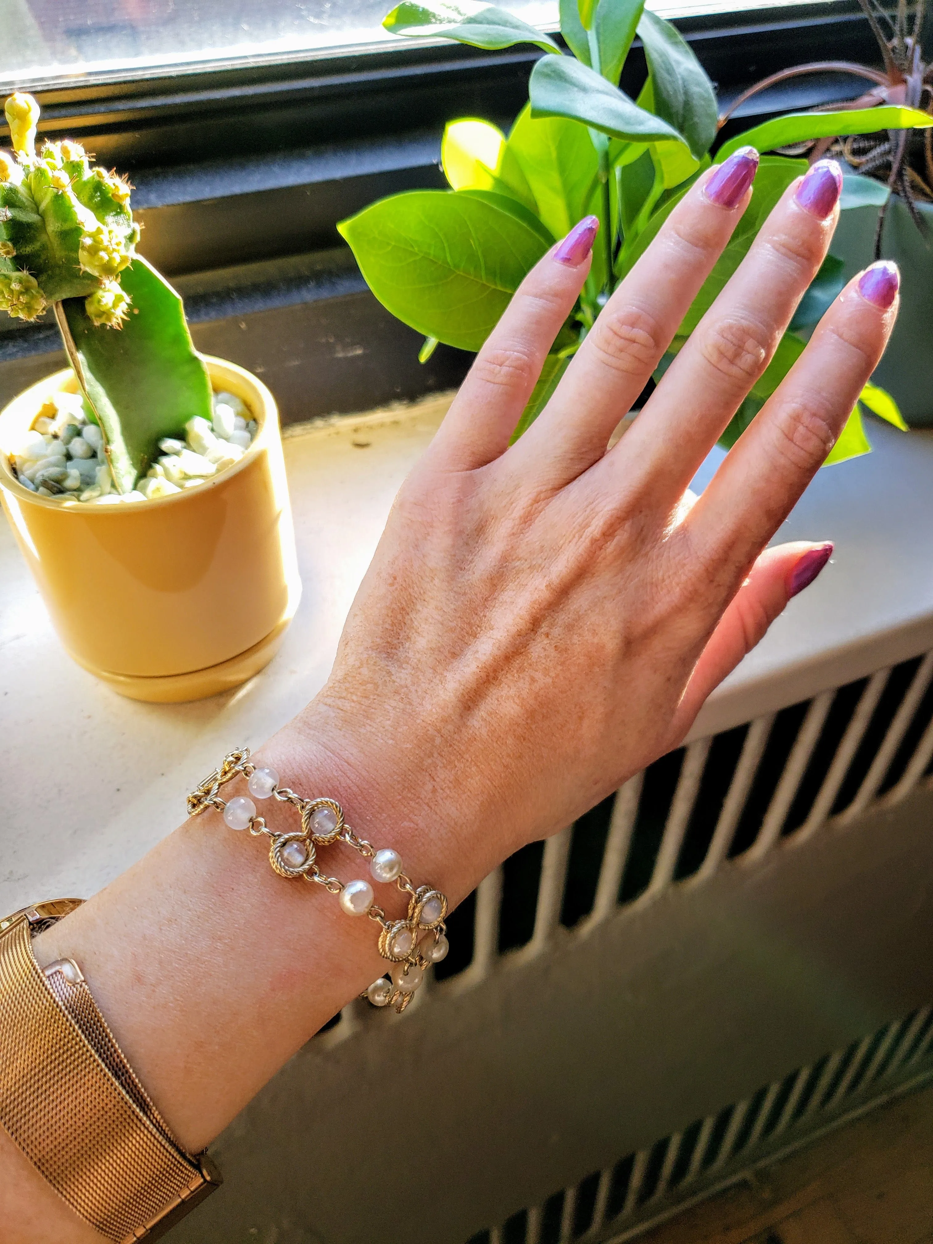 Vintage - Pearl & Gold Chain Bracelet