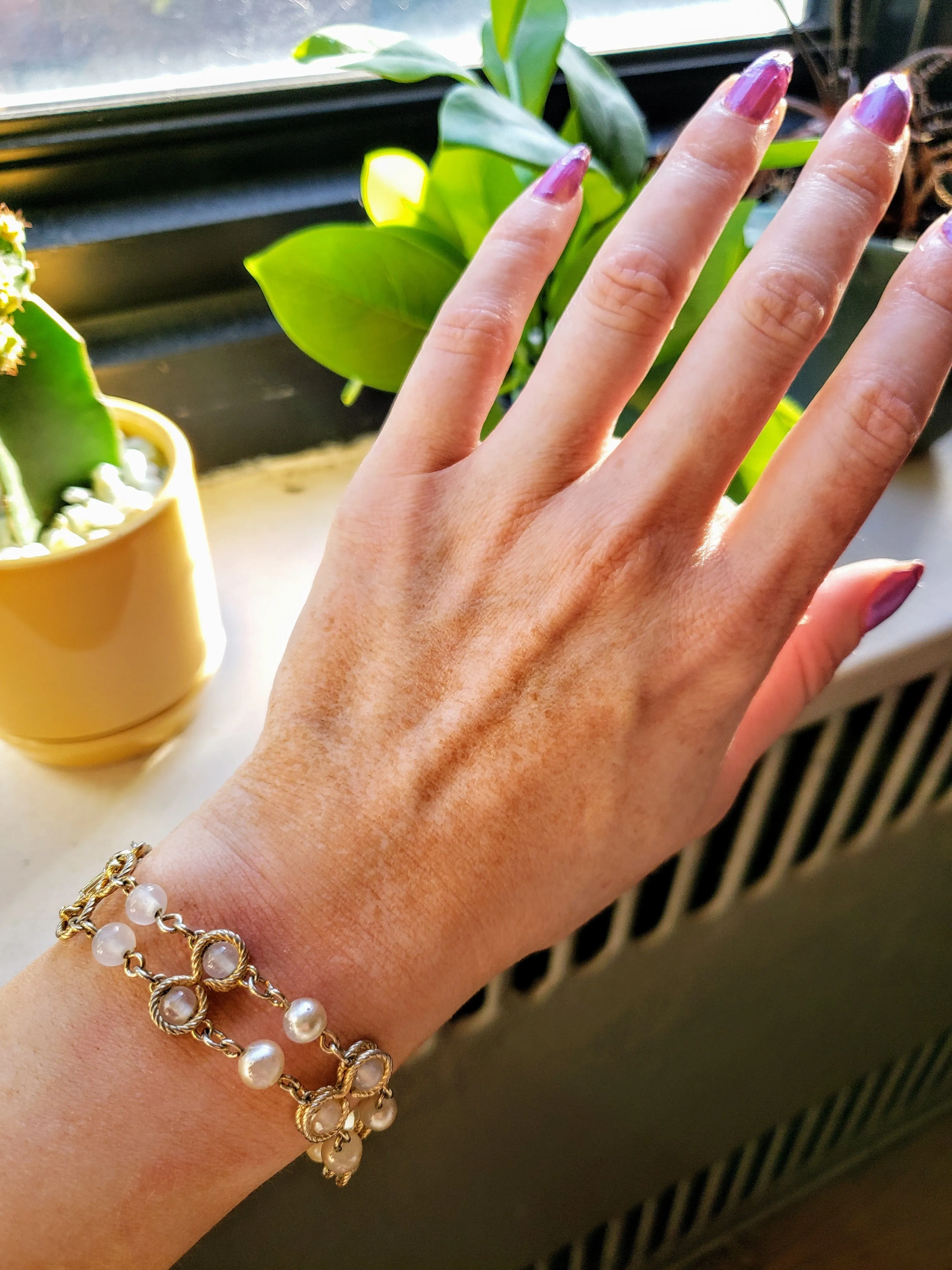 Vintage - Pearl & Gold Chain Bracelet