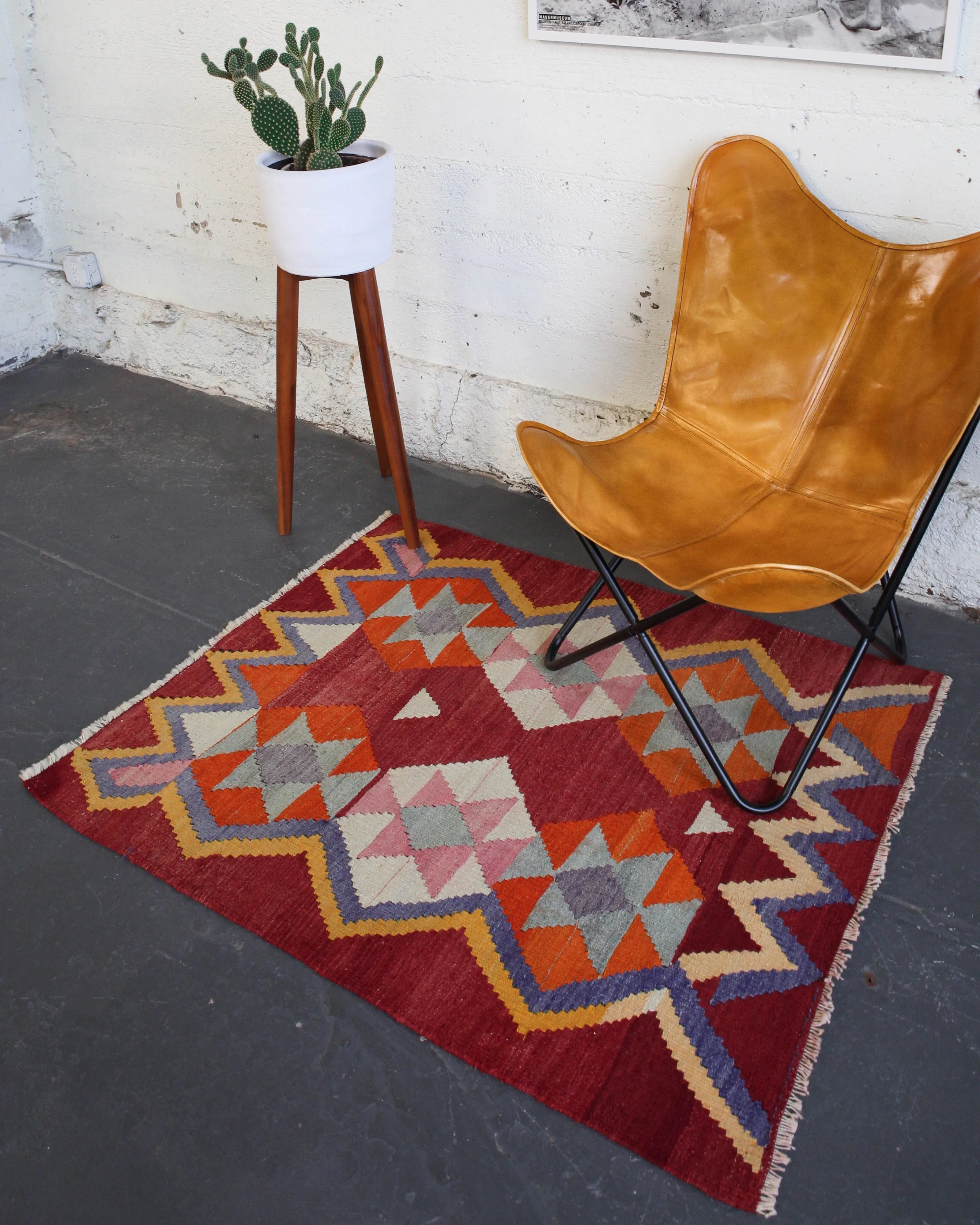 Vintage Turkish Aegean Kilim Rug 3'8"x4'5"