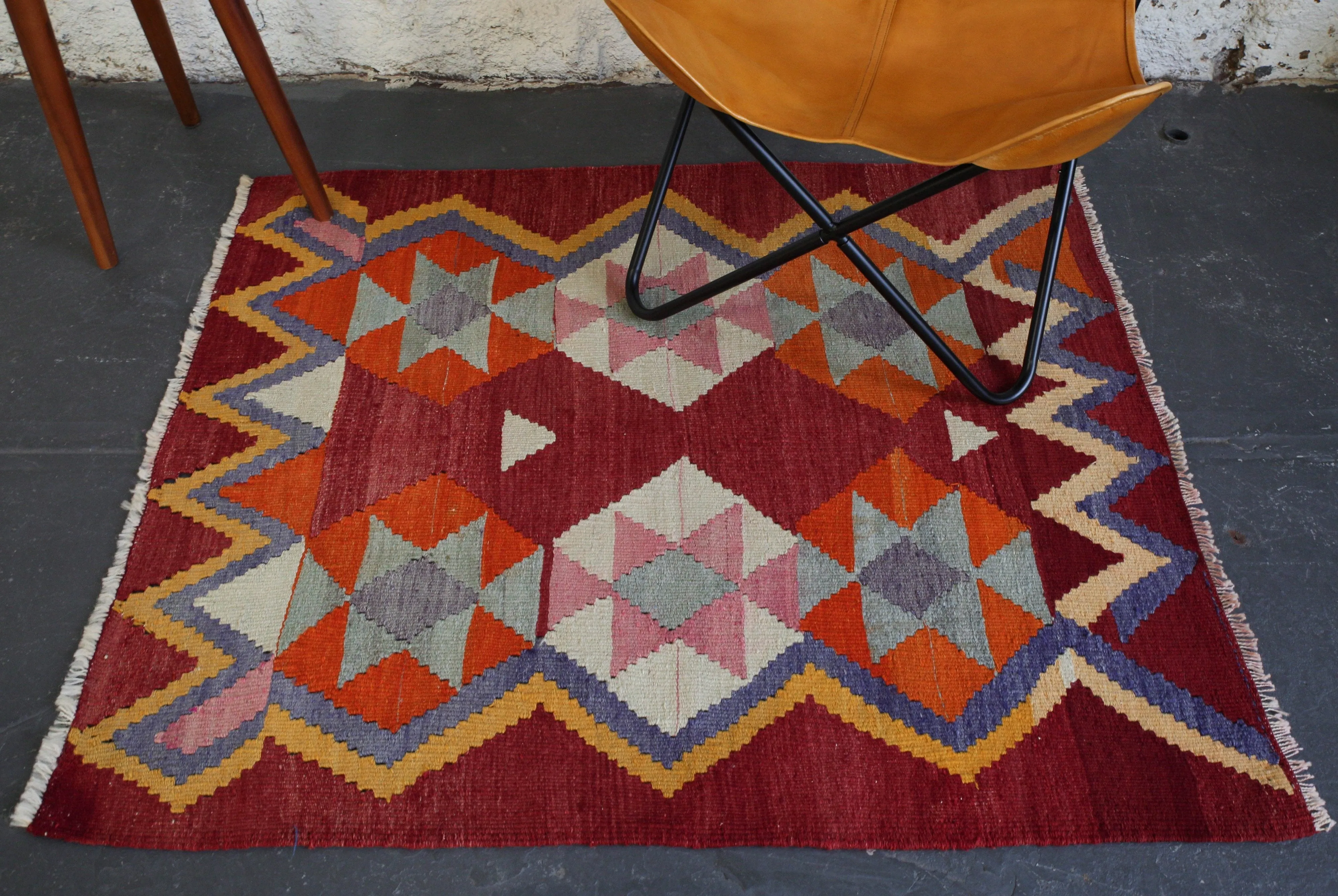 Vintage Turkish Aegean Kilim Rug 3'8"x4'5"
