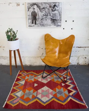 Vintage Turkish Aegean Kilim Rug 3'8"x4'5"