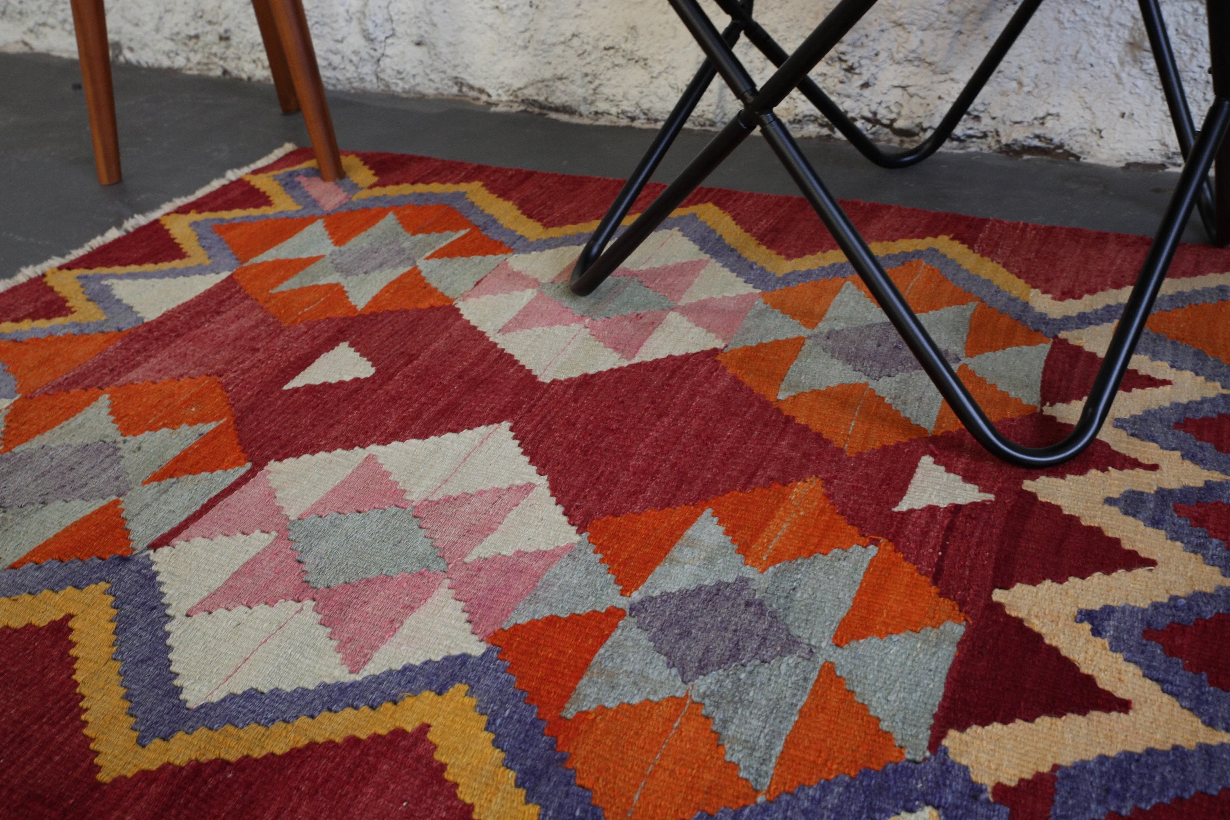 Vintage Turkish Aegean Kilim Rug 3'8"x4'5"