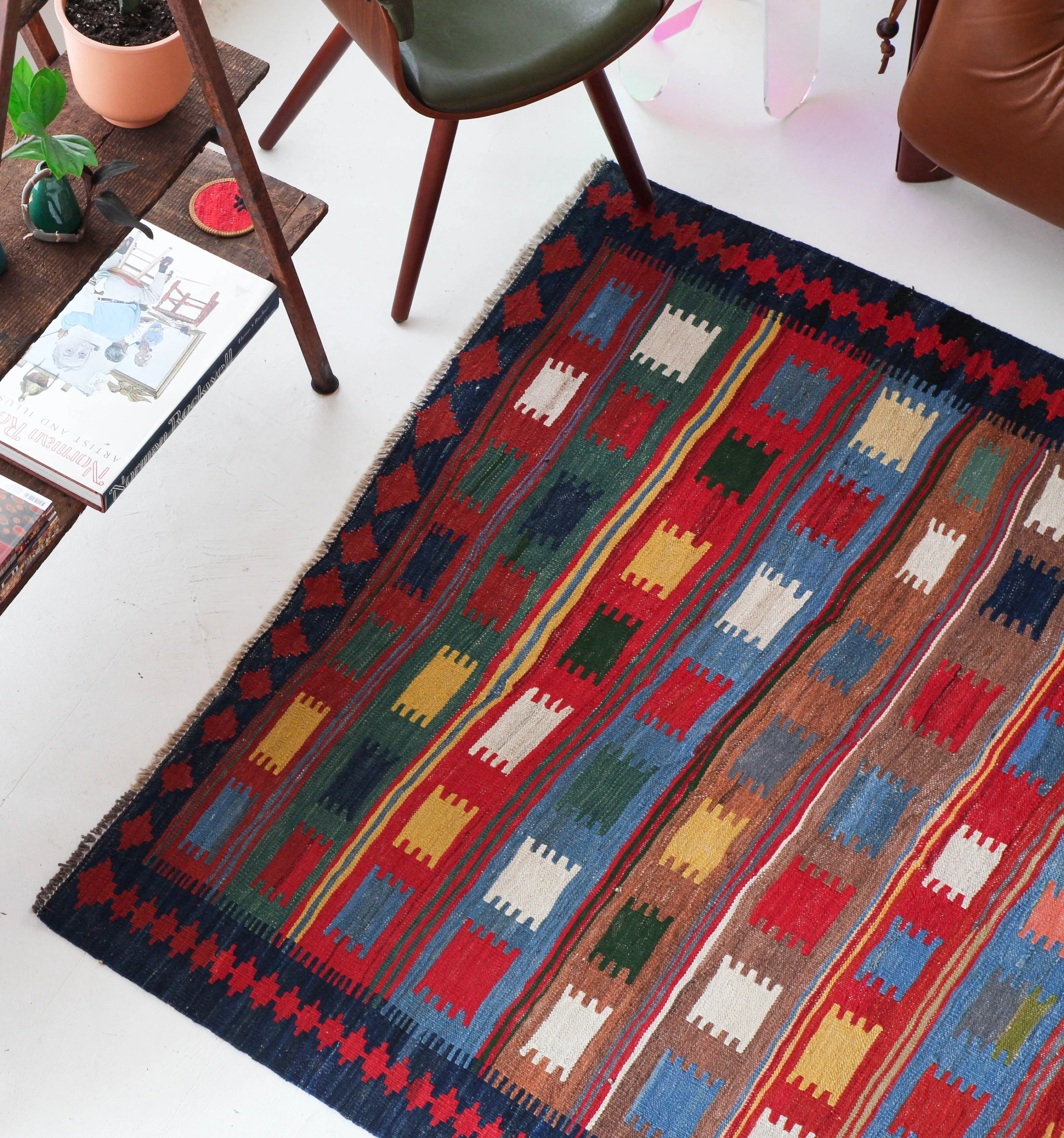 Vintage Turkoman Kilim Rug 5'7"x8'
