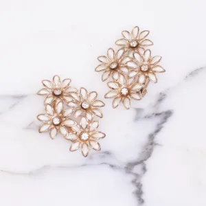 Vintage White Flower Earrings with Diamante Crystals