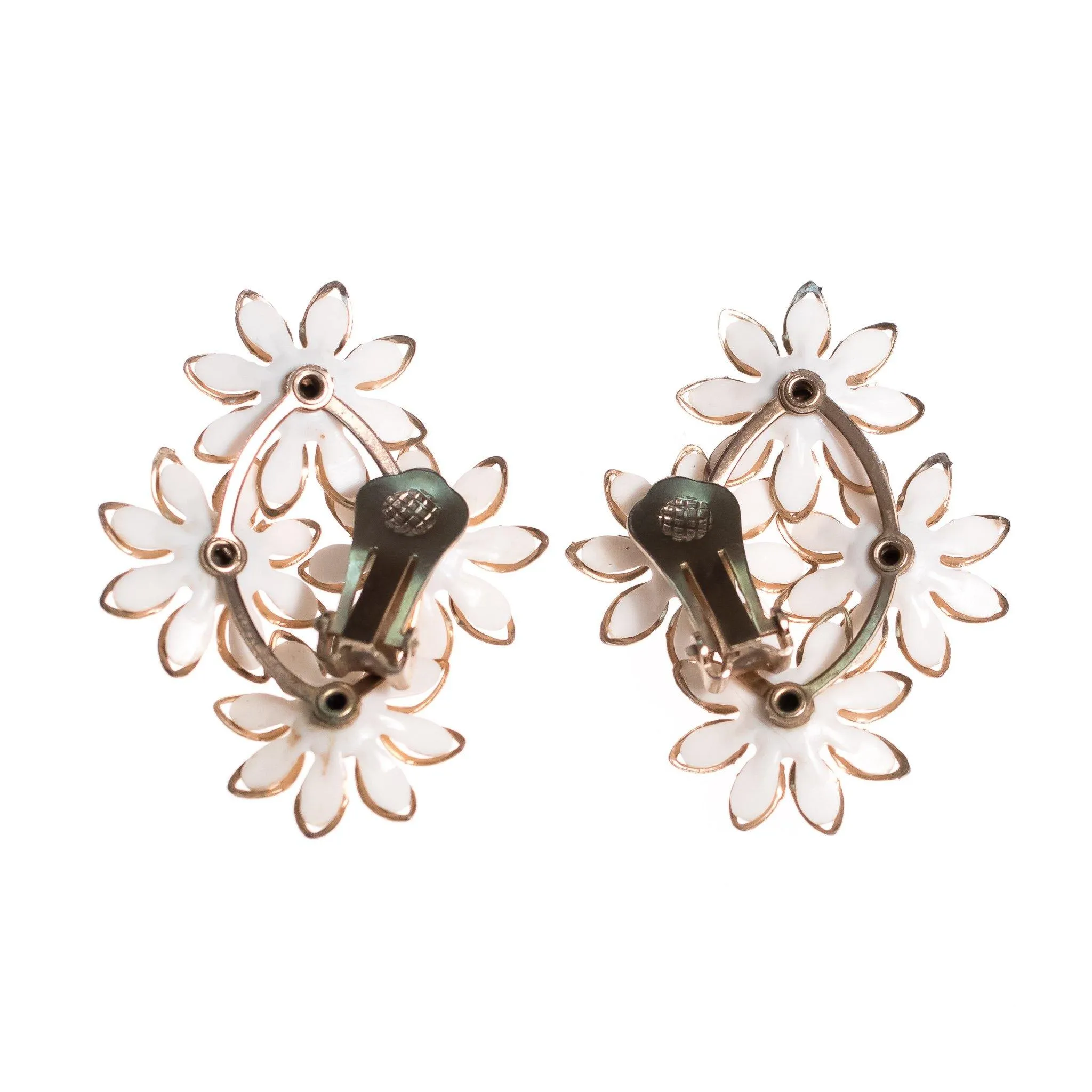 Vintage White Flower Earrings with Diamante Crystals