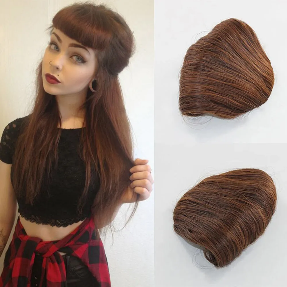 Viviabella Classic Synthetic Short Curly Retro Bangs For Women Clip In Retro Bangs Fringe Extension Natural Synthetic Bangs Hairpieces
