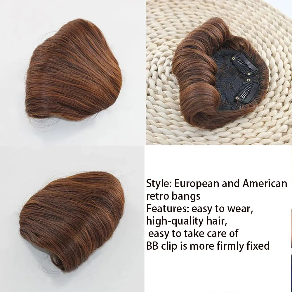 Viviabella Classic Synthetic Short Curly Retro Bangs For Women Clip In Retro Bangs Fringe Extension Natural Synthetic Bangs Hairpieces