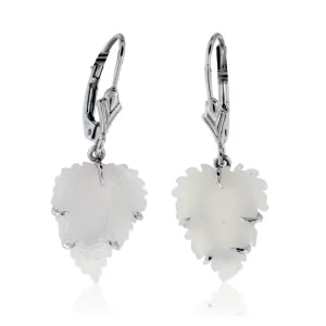 White Carved Druzy Leaf Earrings