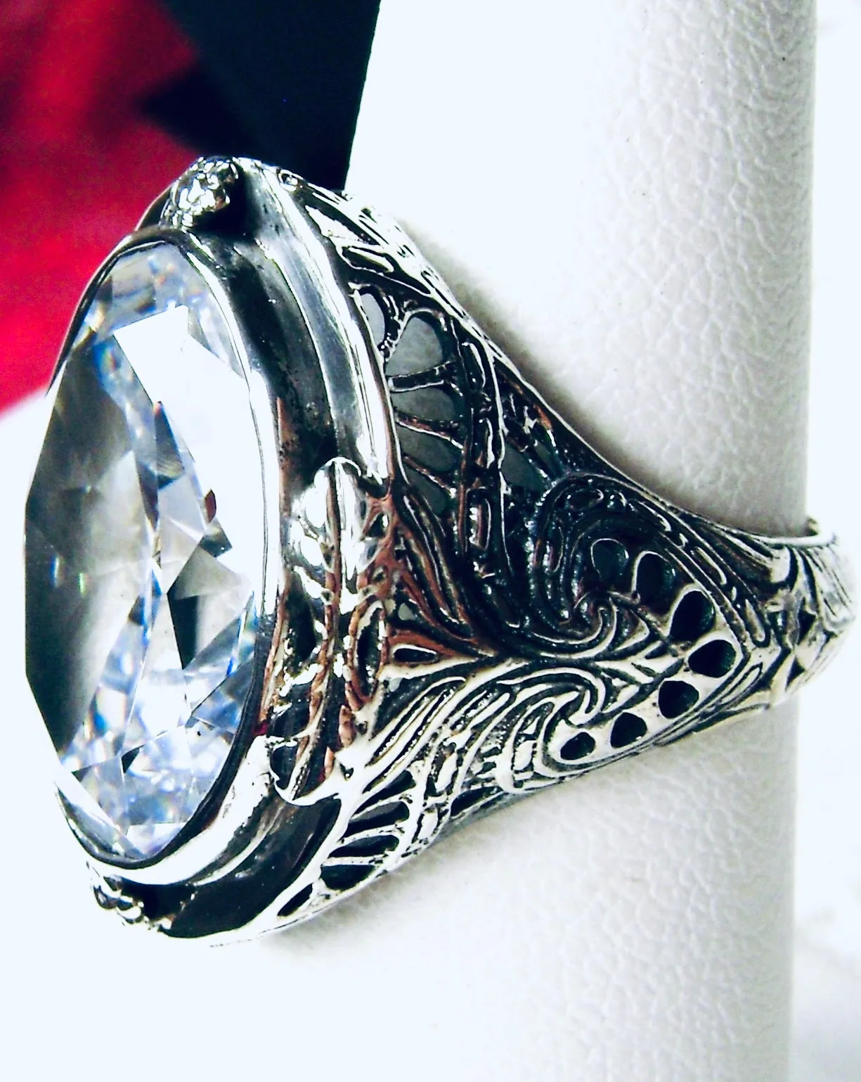 White CZ Ring, Large Oval Ring, Victorian Jewelry Design#D2