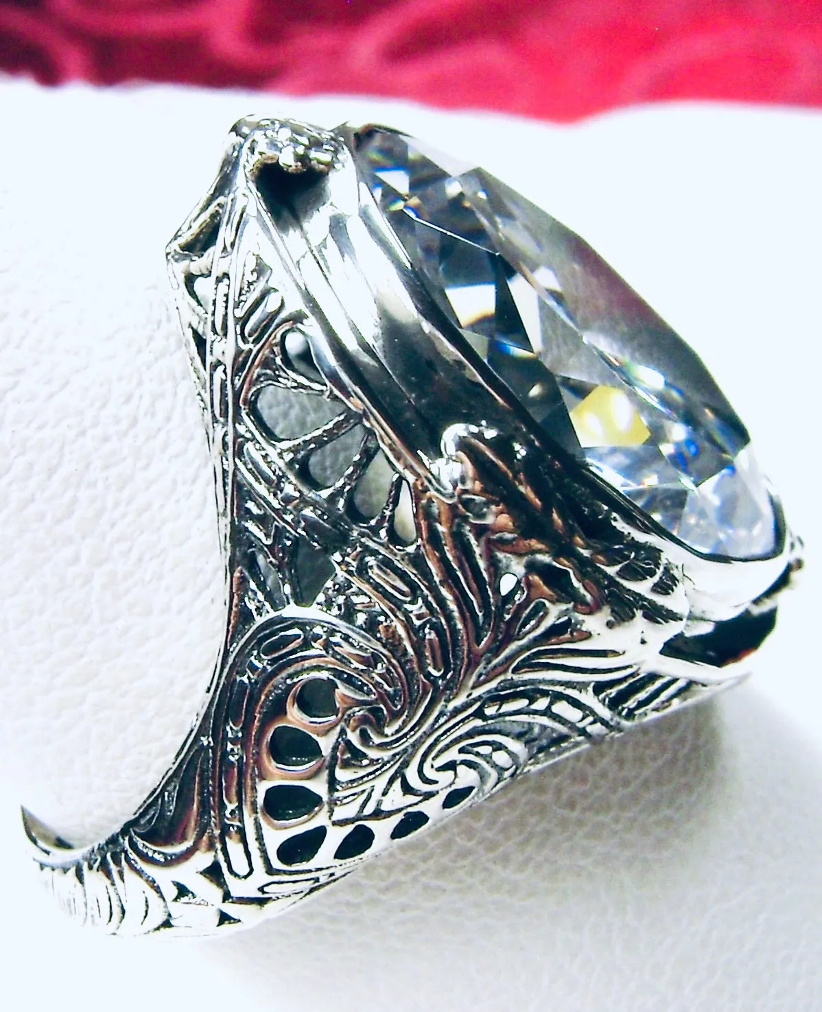 White CZ Ring, Large Oval Ring, Victorian Jewelry Design#D2