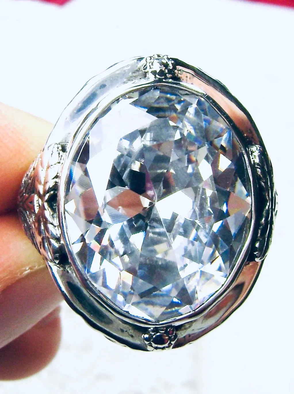 White CZ Ring, Large Oval Ring, Victorian Jewelry Design#D2