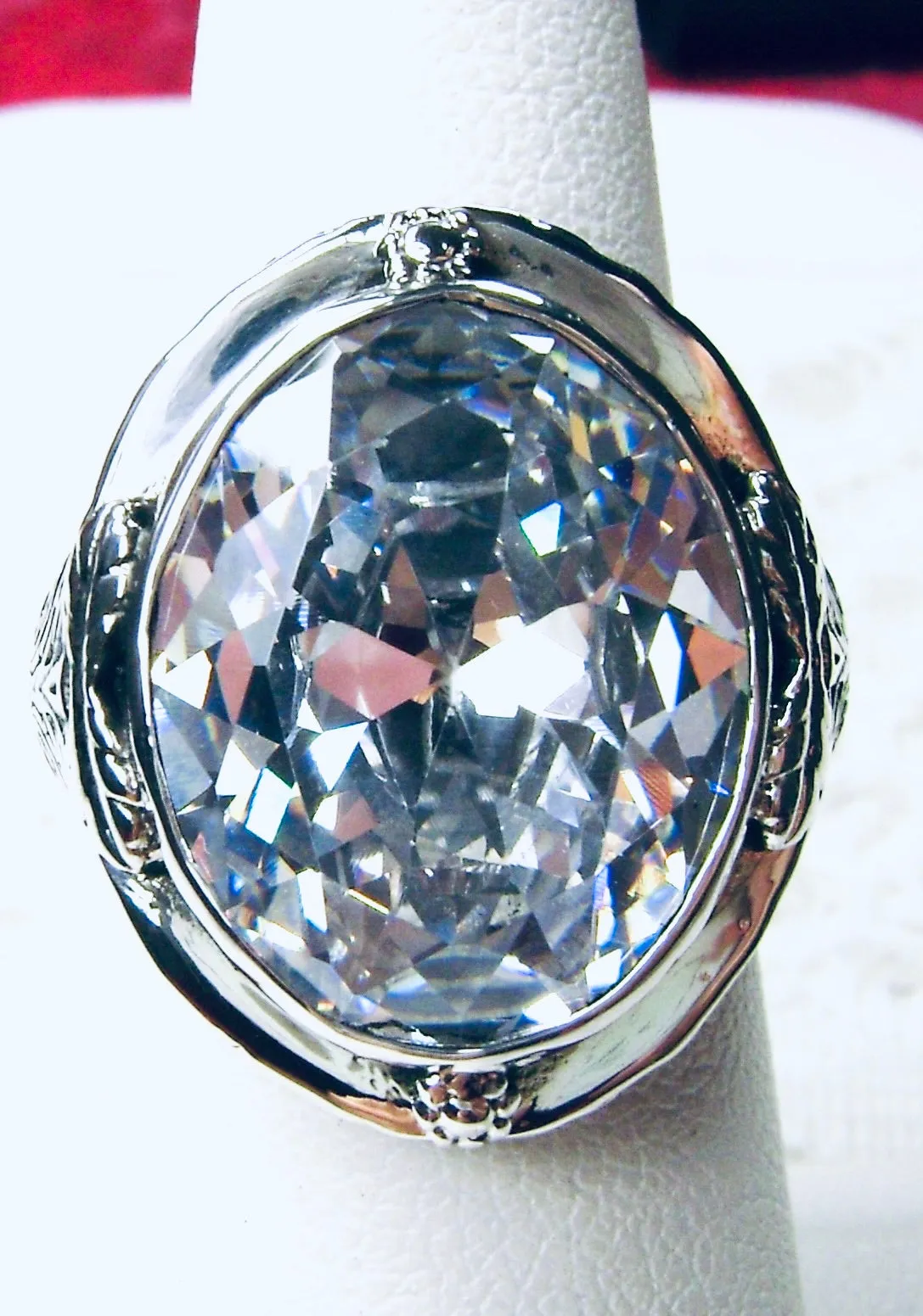 White CZ Ring, Large Oval Ring, Victorian Jewelry Design#D2