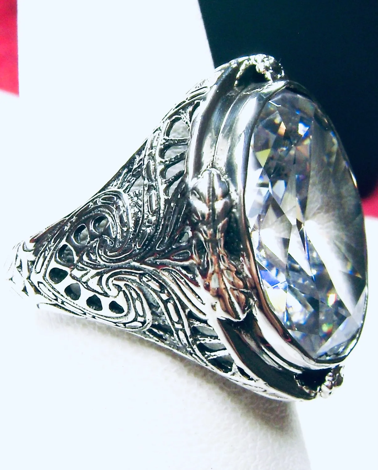 White CZ Ring, Large Oval Ring, Victorian Jewelry Design#D2