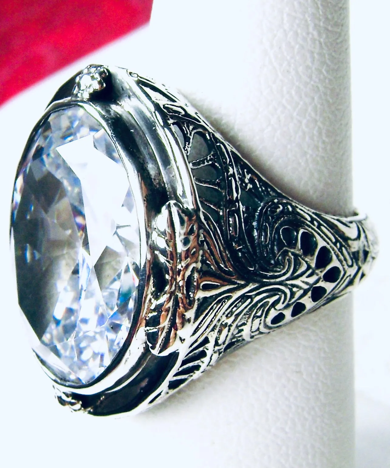 White CZ Ring, Large Oval Ring, Victorian Jewelry Design#D2
