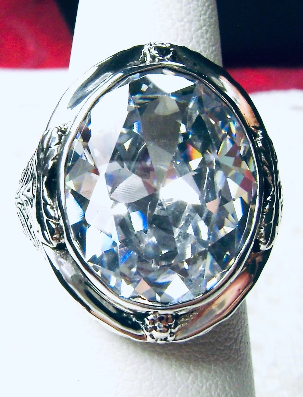 White CZ Ring, Large Oval Ring, Victorian Jewelry Design#D2