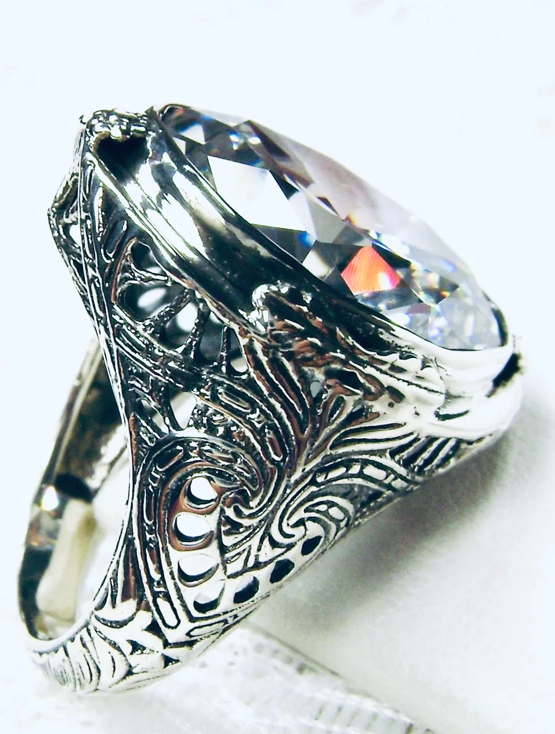 White CZ Ring, Large Oval Ring, Victorian Jewelry Design#D2