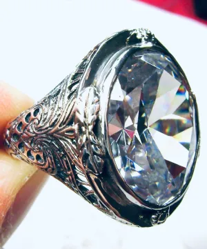 White CZ Ring, Large Oval Ring, Victorian Jewelry Design#D2