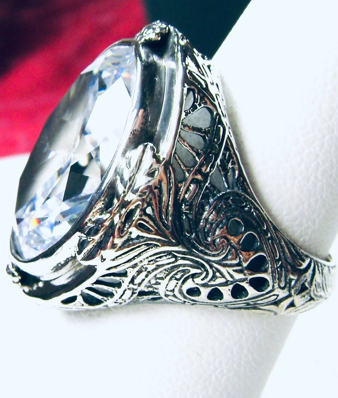 White CZ Ring, Large Oval Ring, Victorian Jewelry Design#D2