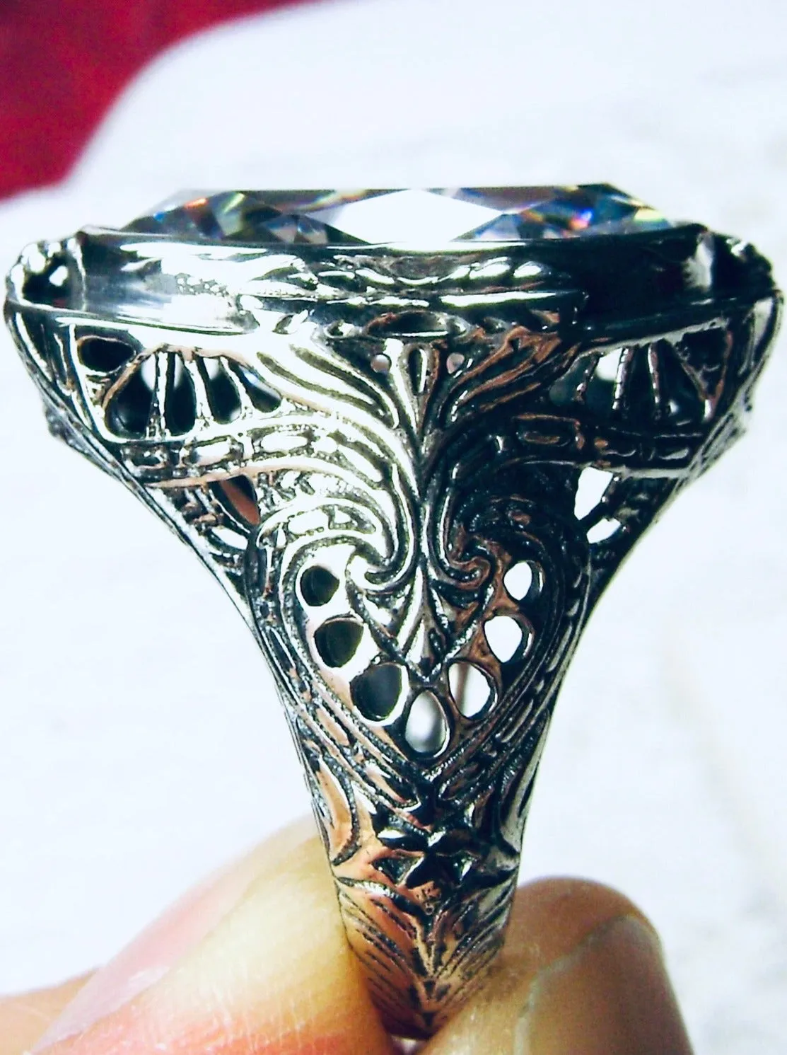 White CZ Ring, Large Oval Ring, Victorian Jewelry Design#D2