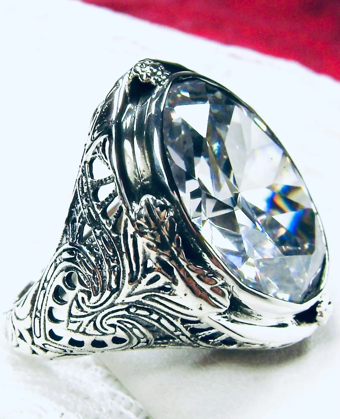 White CZ Ring, Large Oval Ring, Victorian Jewelry Design#D2