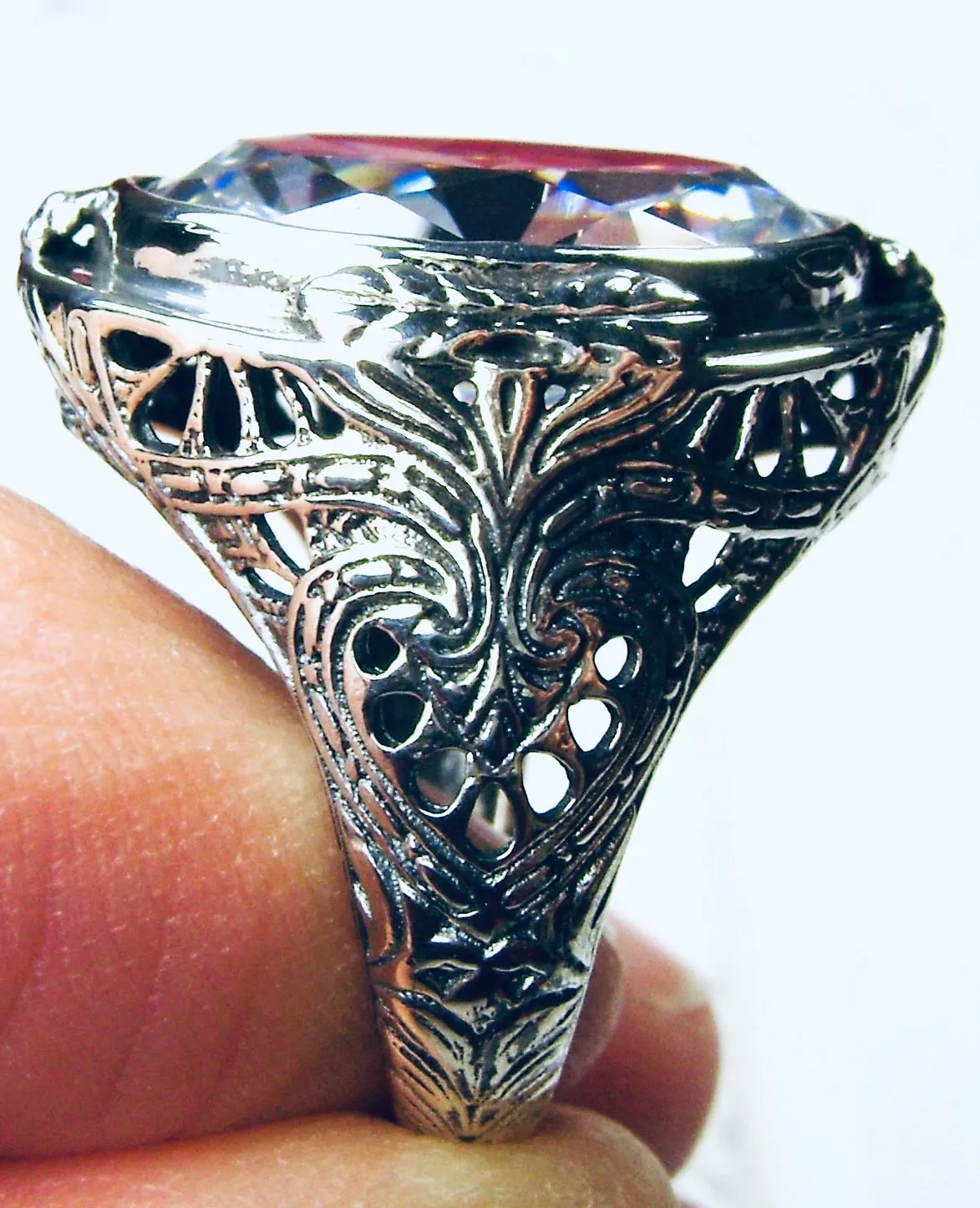 White CZ Ring, Large Oval Ring, Victorian Jewelry Design#D2