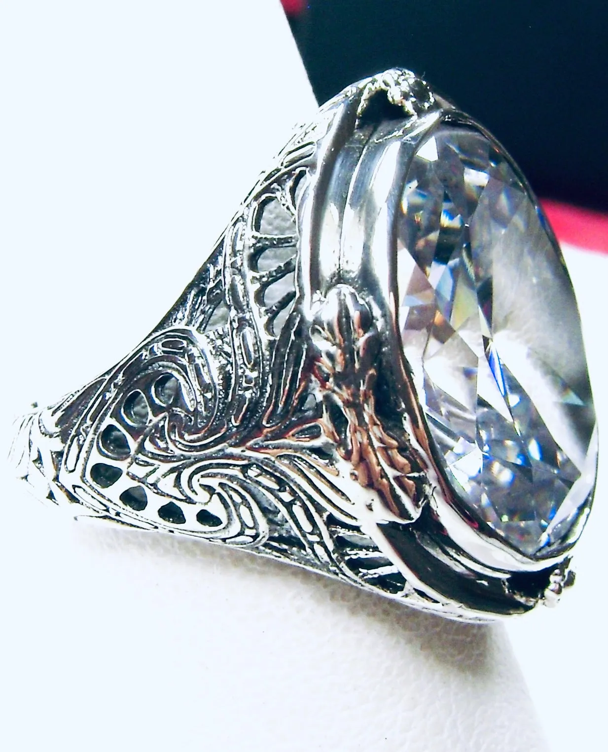 White CZ Ring, Large Oval Ring, Victorian Jewelry Design#D2